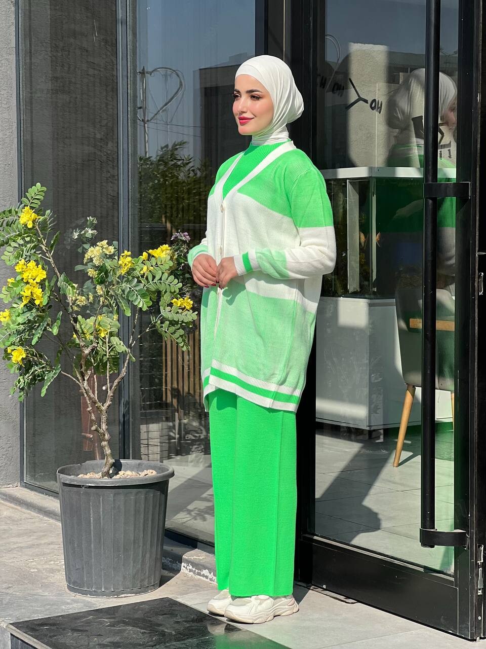 TC - 2223-1R-11 طقم ثلاث قطع تريكو ملون - اخضر 