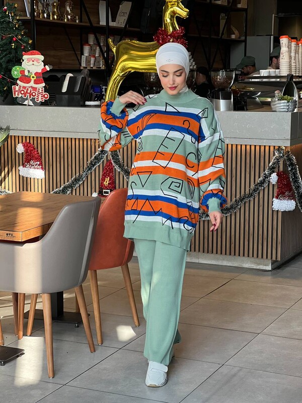 TC - 2248-7-61T طقم قطعتين تريكو ملون - فستقي TC - 2248-7-61T طقم قطعتين تريكو ملون - فستقي