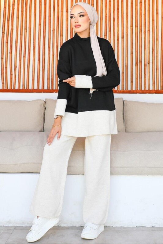 BENG - 23001-26Y-1 طقم لونين - اسود اوف وايت