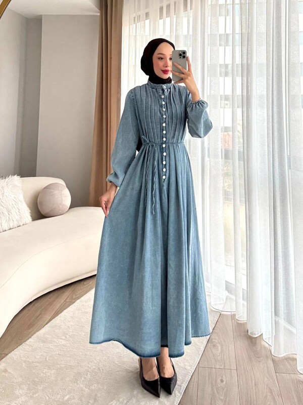 FOR YOU MODA - 2323-45F-3 فستان جينز فاتح 