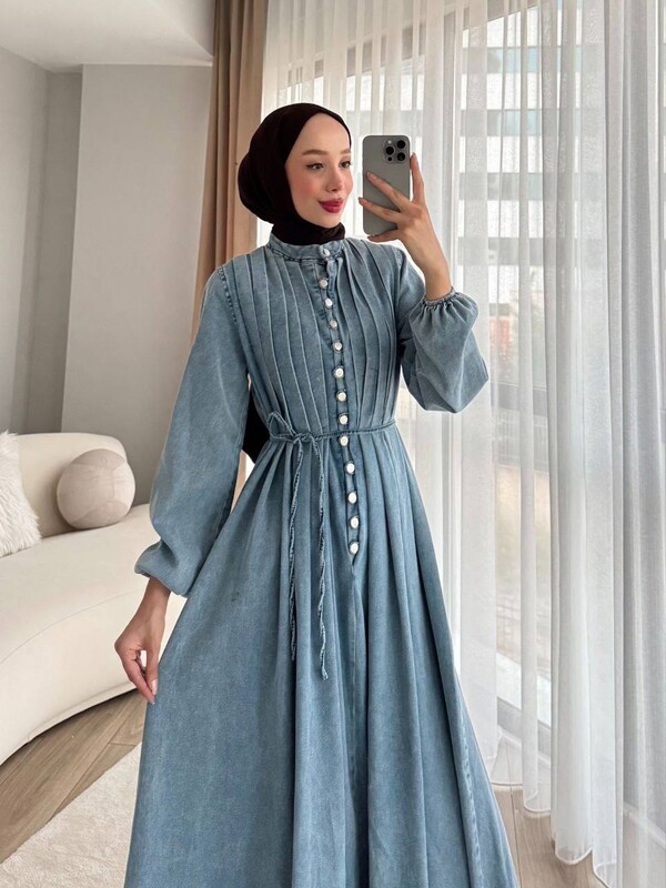 FOR YOU MODA - 2323-45F-3 فستان جينز فاتح (1)