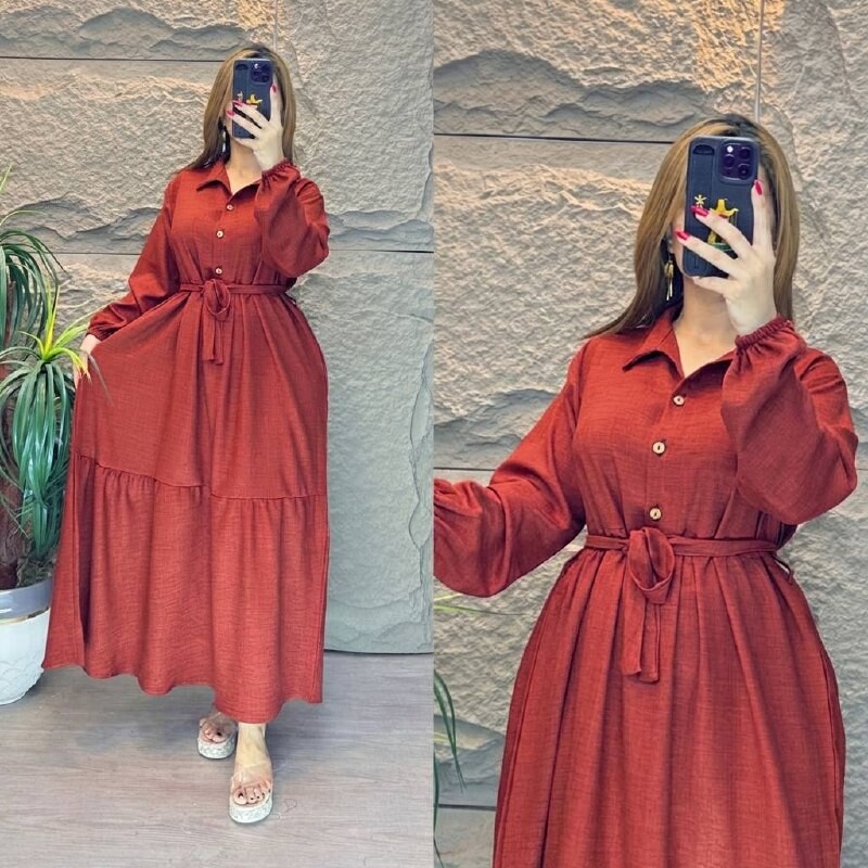 FOR YOU MODA - 2327-46L-5 فستان سادة -حني