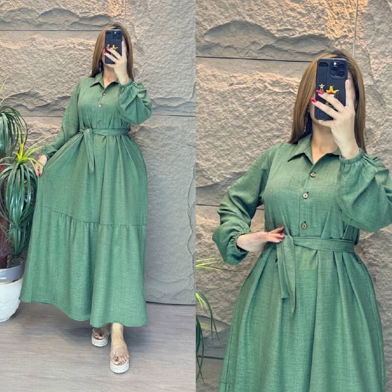 FOR YOU MODA - 2327-46L-4 فستان ساده -اخضر