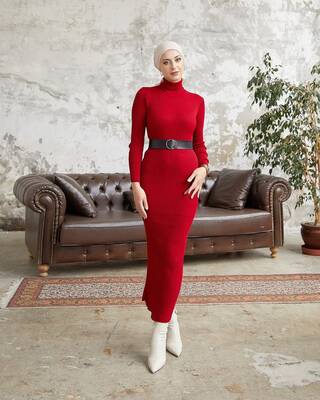 SB - 2463-32U-7 فستان بينصل مع حزام اللون ماروني