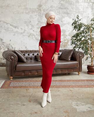 SB - 2463-32U-7 فستان بينصل مع حزام اللون ماروني (1)