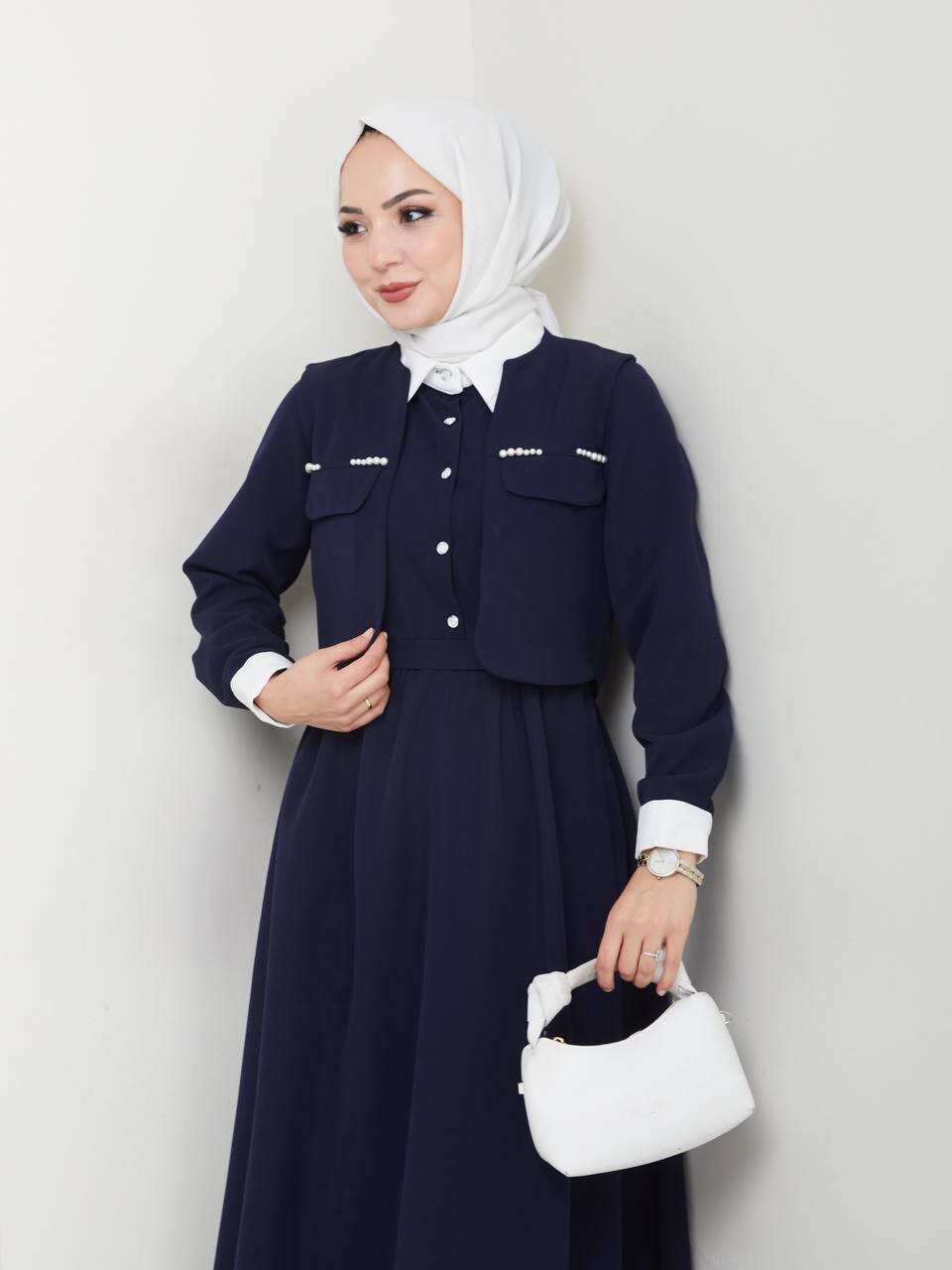 2522-33G-4 فستان لون - نيلي - Thumbnail