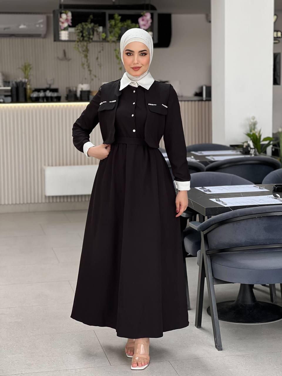 2522-33G-1 فستان لون - اسود - Thumbnail