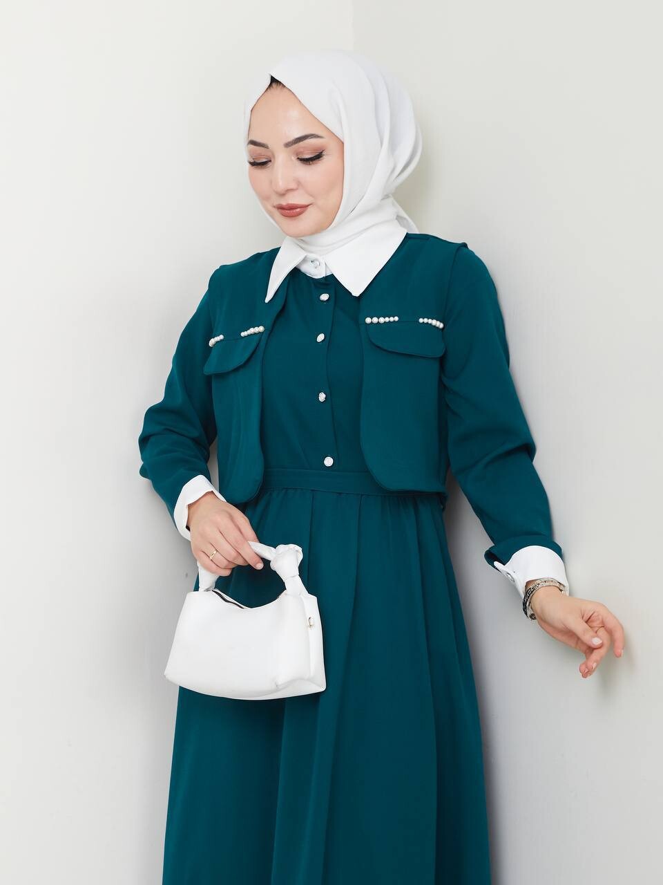 2522-33G-6 فستان لون - تركواز - Thumbnail