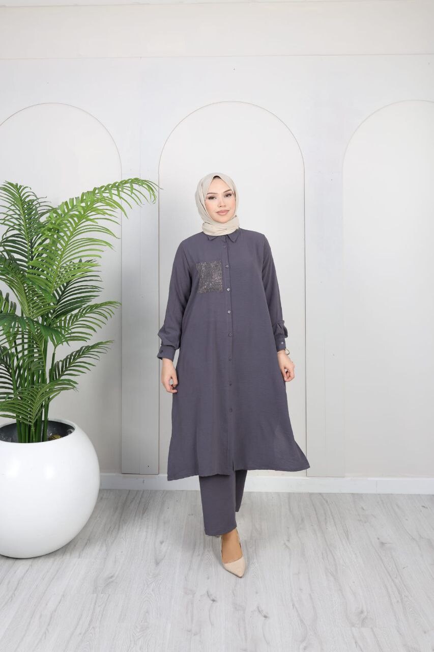 FOR YOU MODA - 2546-43G-3 سوت قطعتين بنطرون-رصاصي