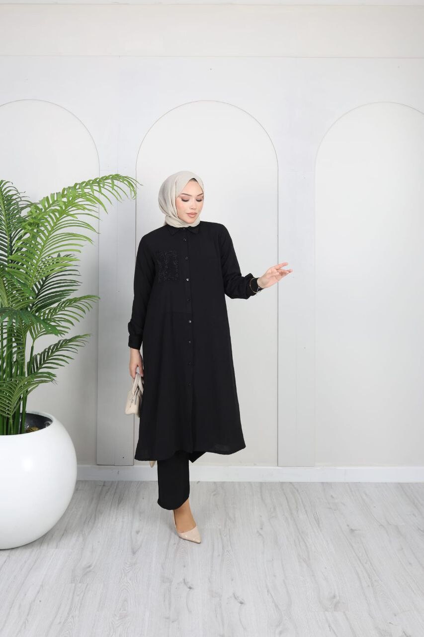 FOR YOU MODA - 2546-43G-1 سوت قطعتين بنطرون-اسود