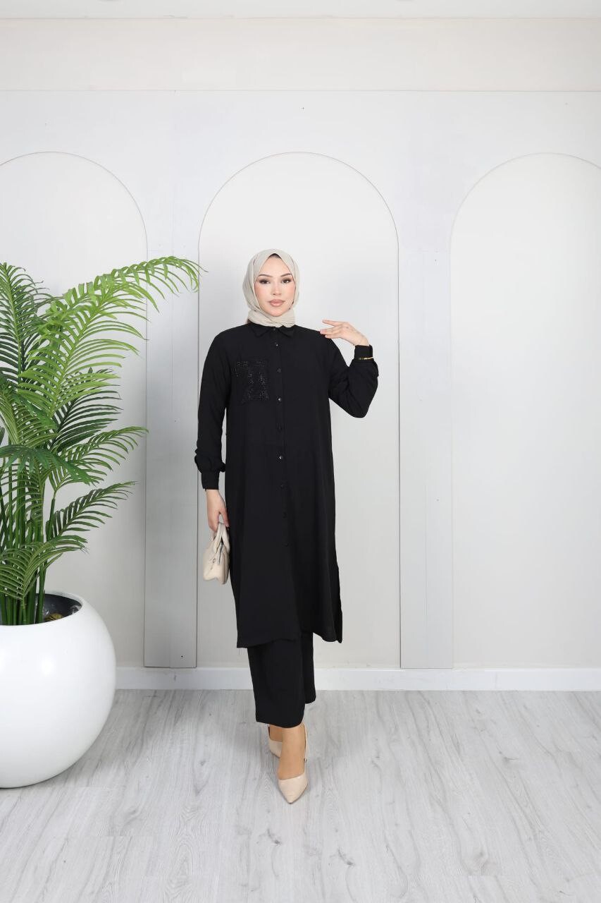 FOR YOU MODA - 2546-43G-1 سوت قطعتين بنطرون-اسود (1)