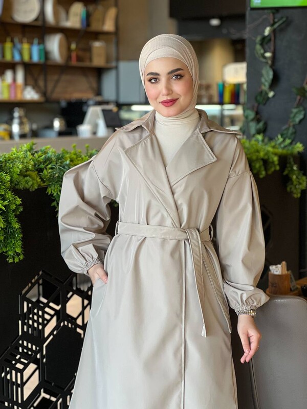 FOR YOU MODA - 3017-6R-6 ترانشكوت سادة ردن بالون - بيج فاتح