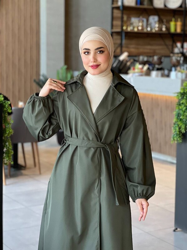 FOR YOU MODA - 3017-6R-2 ترانشكوت سادة ردن بالون - خاكي