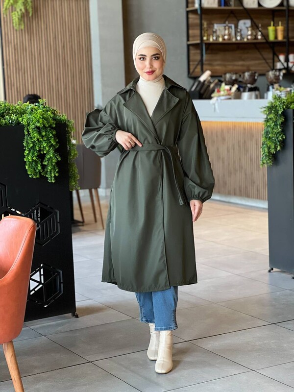 FOR YOU MODA - 3017-6R-2 ترانشكوت سادة ردن بالون - خاكي (1)