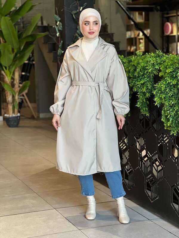 FOR YOU MODA - 3017-6R-7 ترانشكوت سادة ردن بالون - اوف وايت