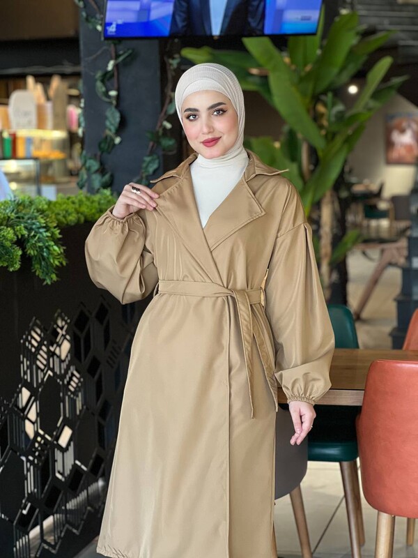 FOR YOU MODA - 3017-6R-3 ترانشكوت سادة ردن بالون - بيج غامق (1)