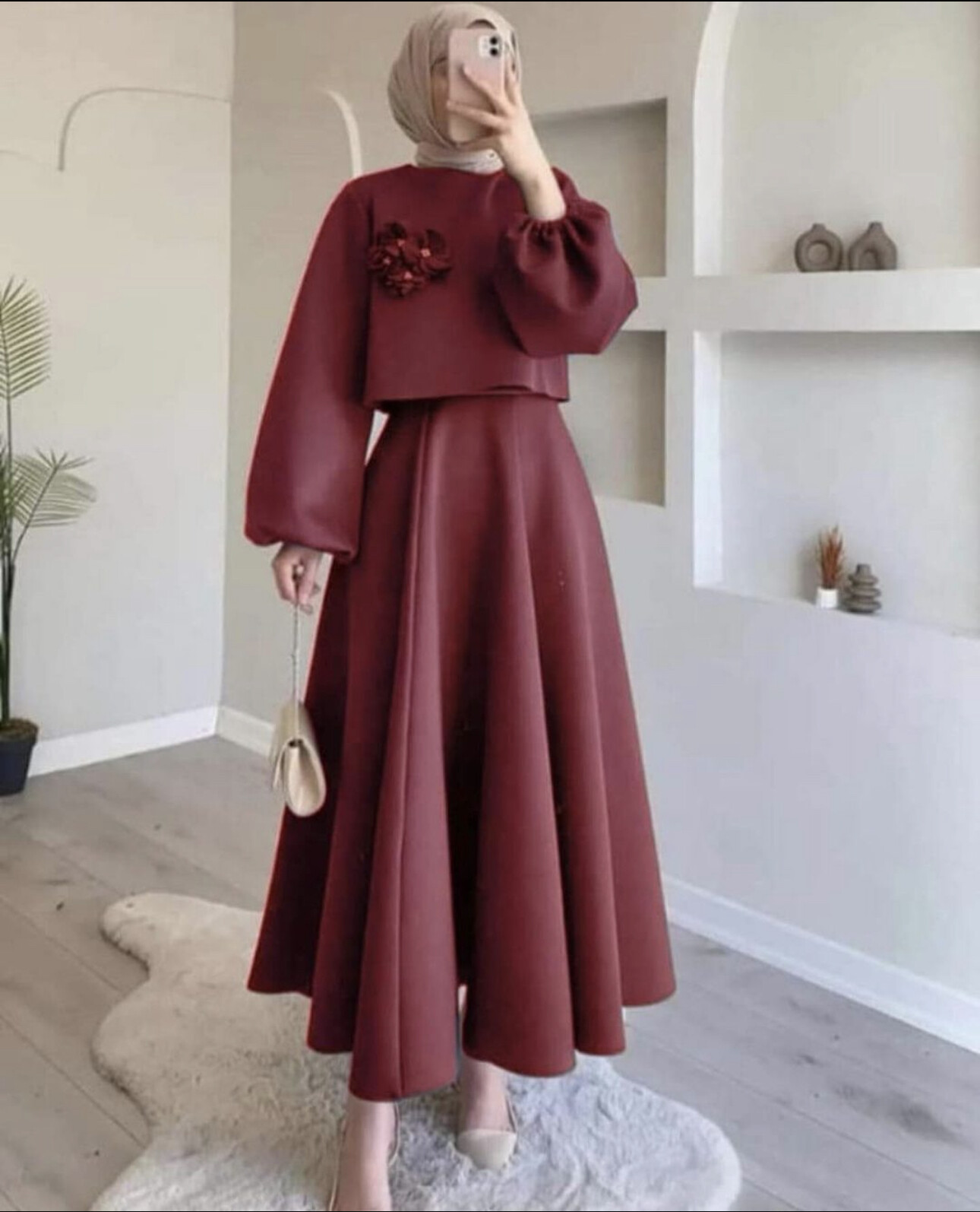 FOR YOU MODA - 3028-25L-6 طقم قطعتين - ماروني 