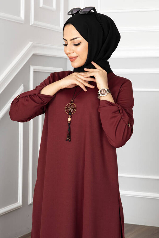FOR YOU MODA - 3030-50M-3 طقم قطعتين مع قلادة - ماروني (1)