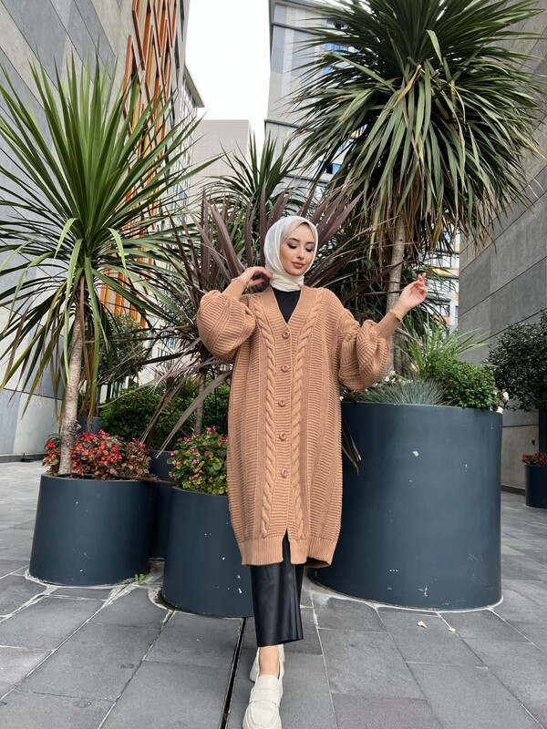 TC - 3112-49U-2 جاكيت طويل تريكو - بيج (1)