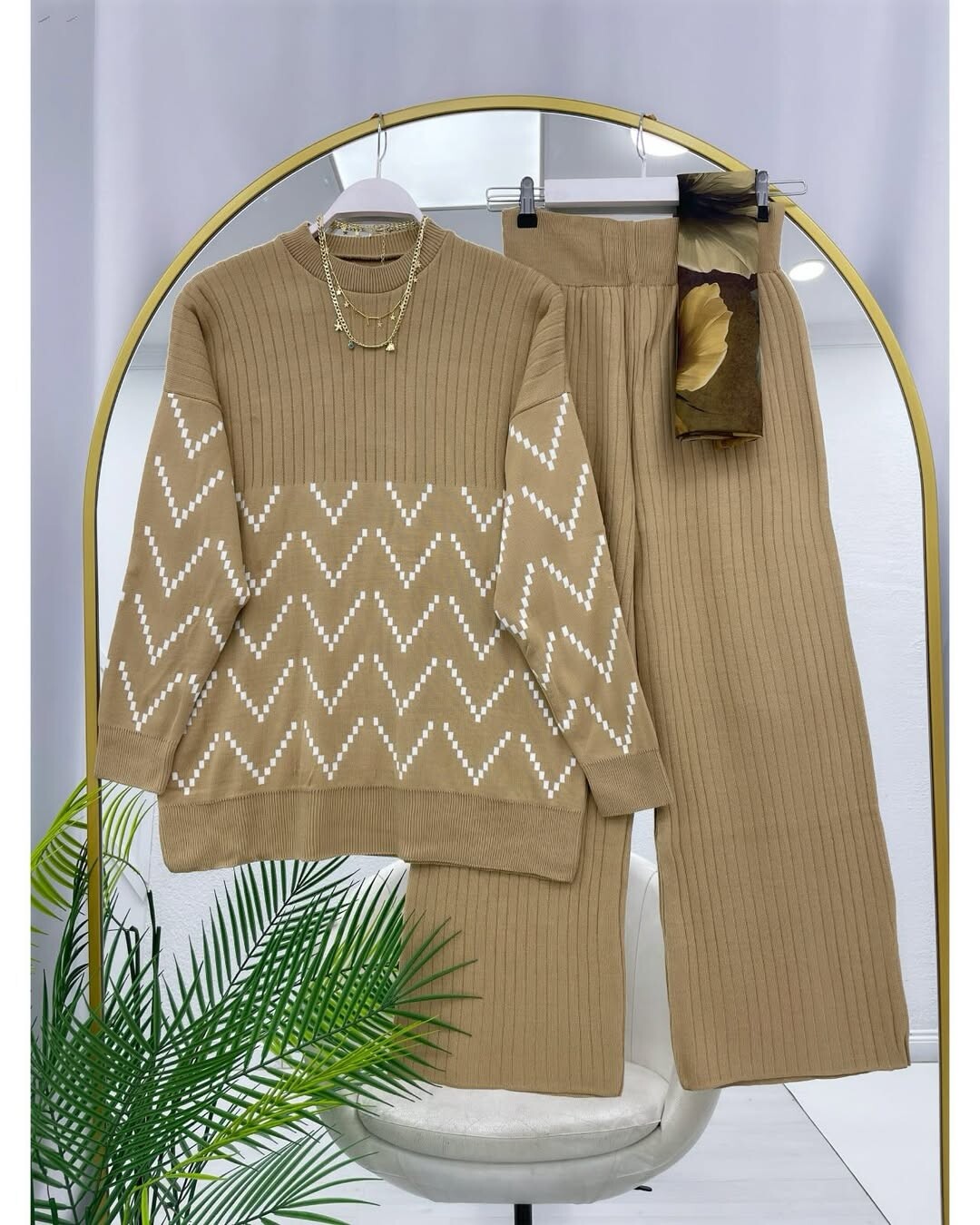 FOR YOU MODA - 3213-40M-2 سوت تريكو -بيج 