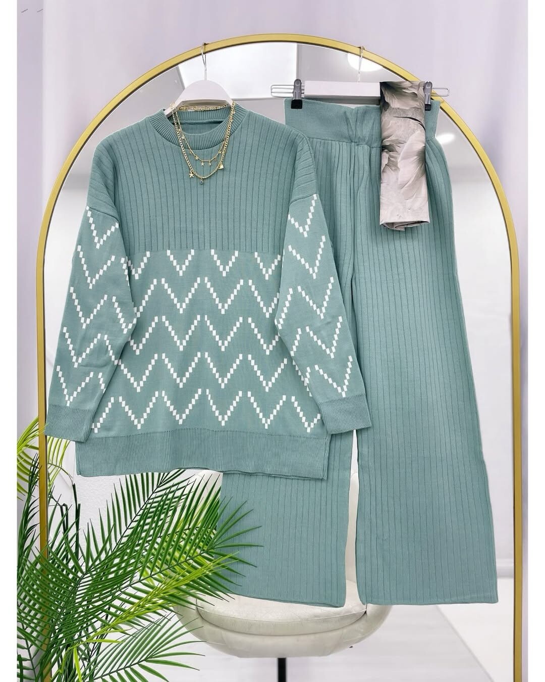 FOR YOU MODA - 3213-40M-3 سوت تريكو- فستقي 