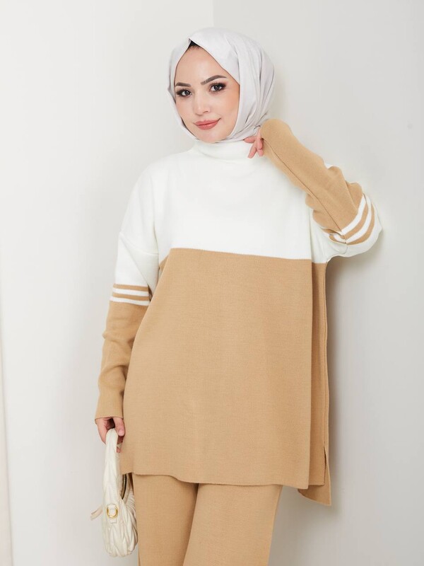 FOR YOU MODA - 3219-20F-1 سوت تريكو -بيج (1)