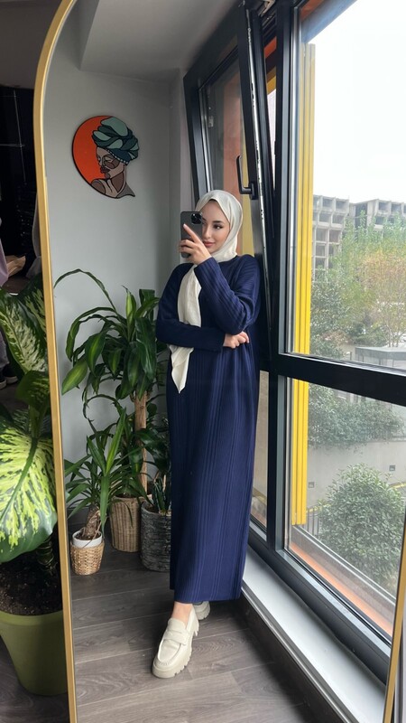 TC - 3257-9Z-3 فستان تريكو - نيلي