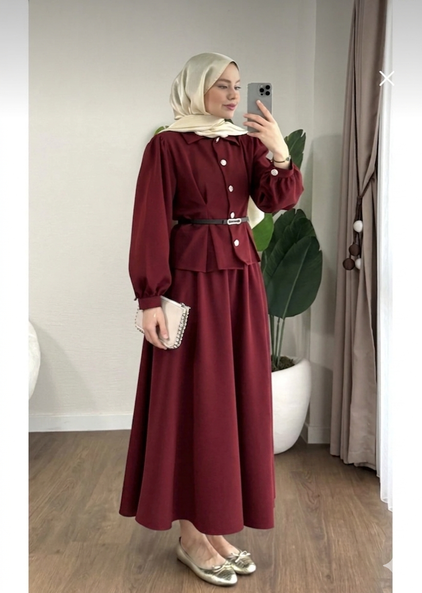 FOR YOU MODA - 3317-53G-سوت قطعتين تنوره- ماروني 3