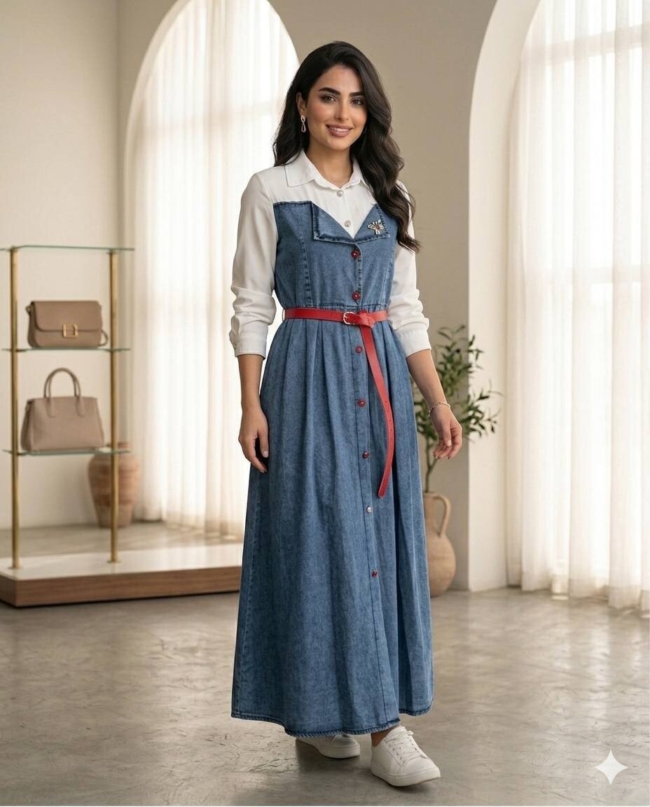 FOR YOU MODA - 3320-9G-1فستان جينز 