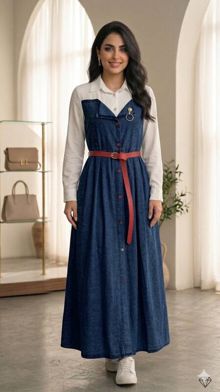 FOR YOU MODA - 3320-9G-2 فستان جينز - غامق 