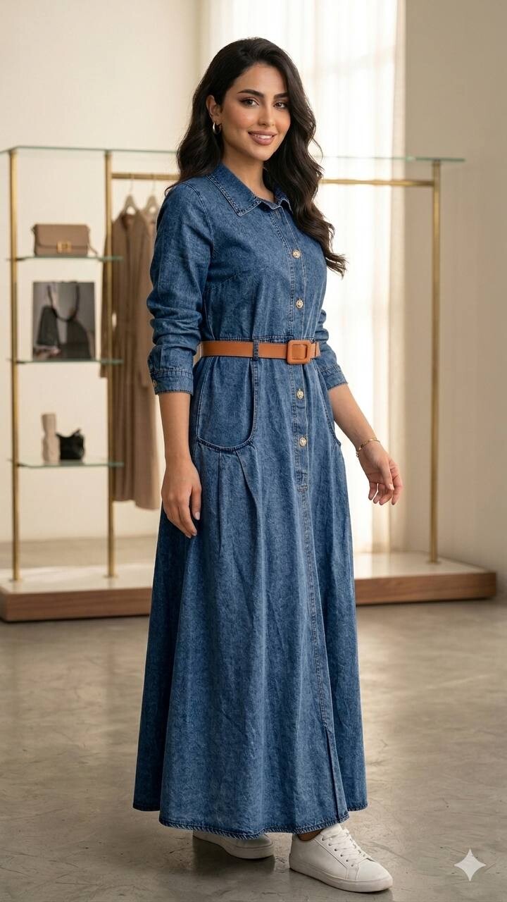 FOR YOU MODA - 3323-25G-1 فستان- جينز 