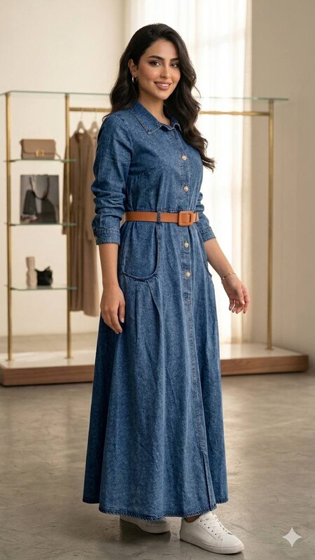 FOR YOU MODA - 3323-25G-1 فستان- جينز 