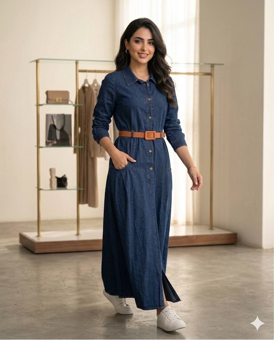 FOR YOU MODA - 3323-25G-2 فستان جينز -غامق