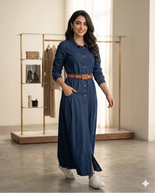 FOR YOU MODA - 3323-25G-2 فستان جينز -غامق