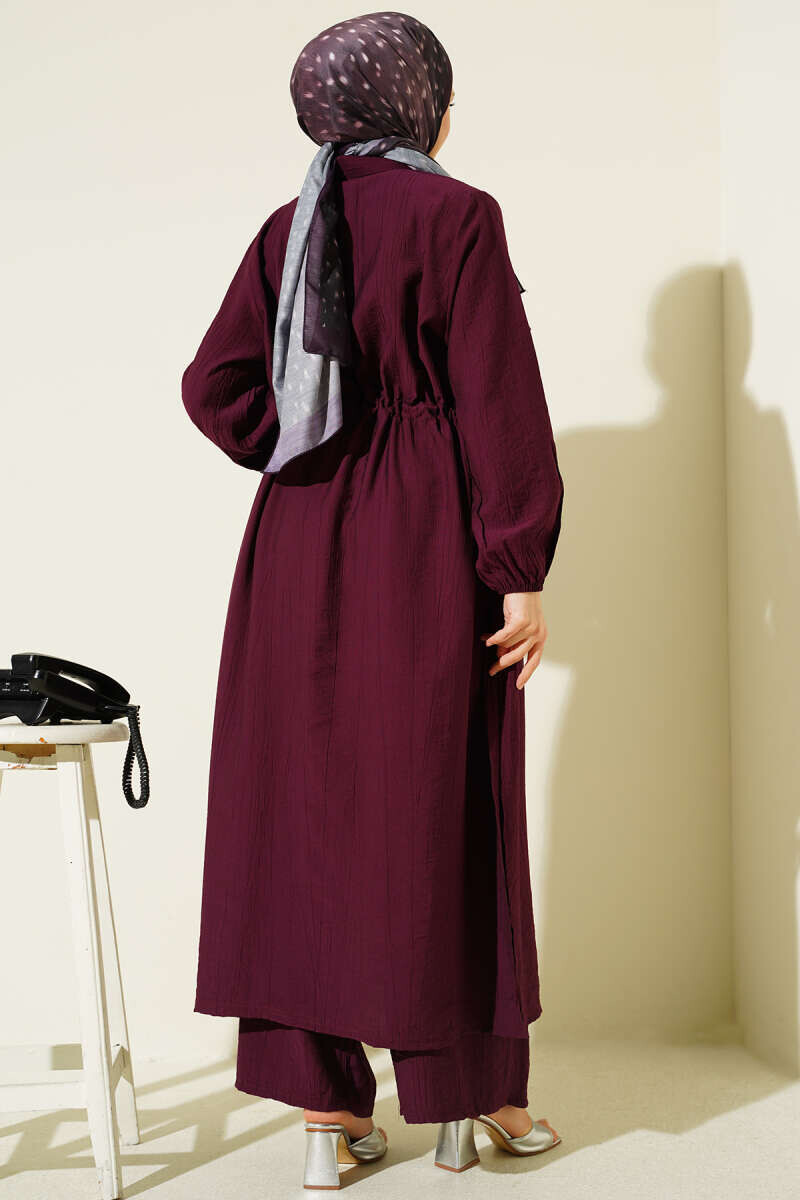 3332-26F-2 سوت قطعيتن قميص طويل - ماروني - Thumbnail