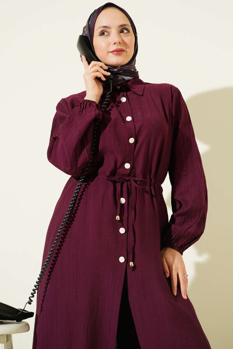 FOR YOU MODA - 3332-26F-2 سوت قطعيتن قميص طويل - ماروني (1)