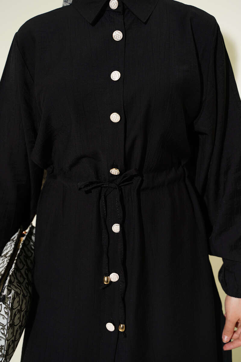 3332-26F-1 سوت قطعيتن قميص طويل - اسود - Thumbnail