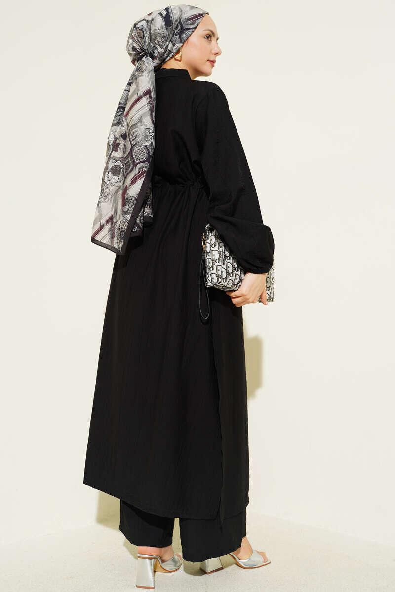 3332-26F-1 سوت قطعيتن قميص طويل - اسود - Thumbnail