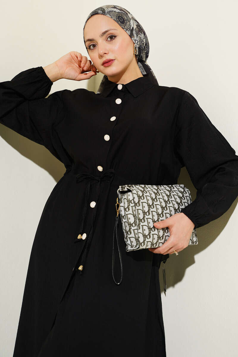 FOR YOU MODA - 3332-26F-1 سوت قطعيتن قميص طويل - اسود (1)