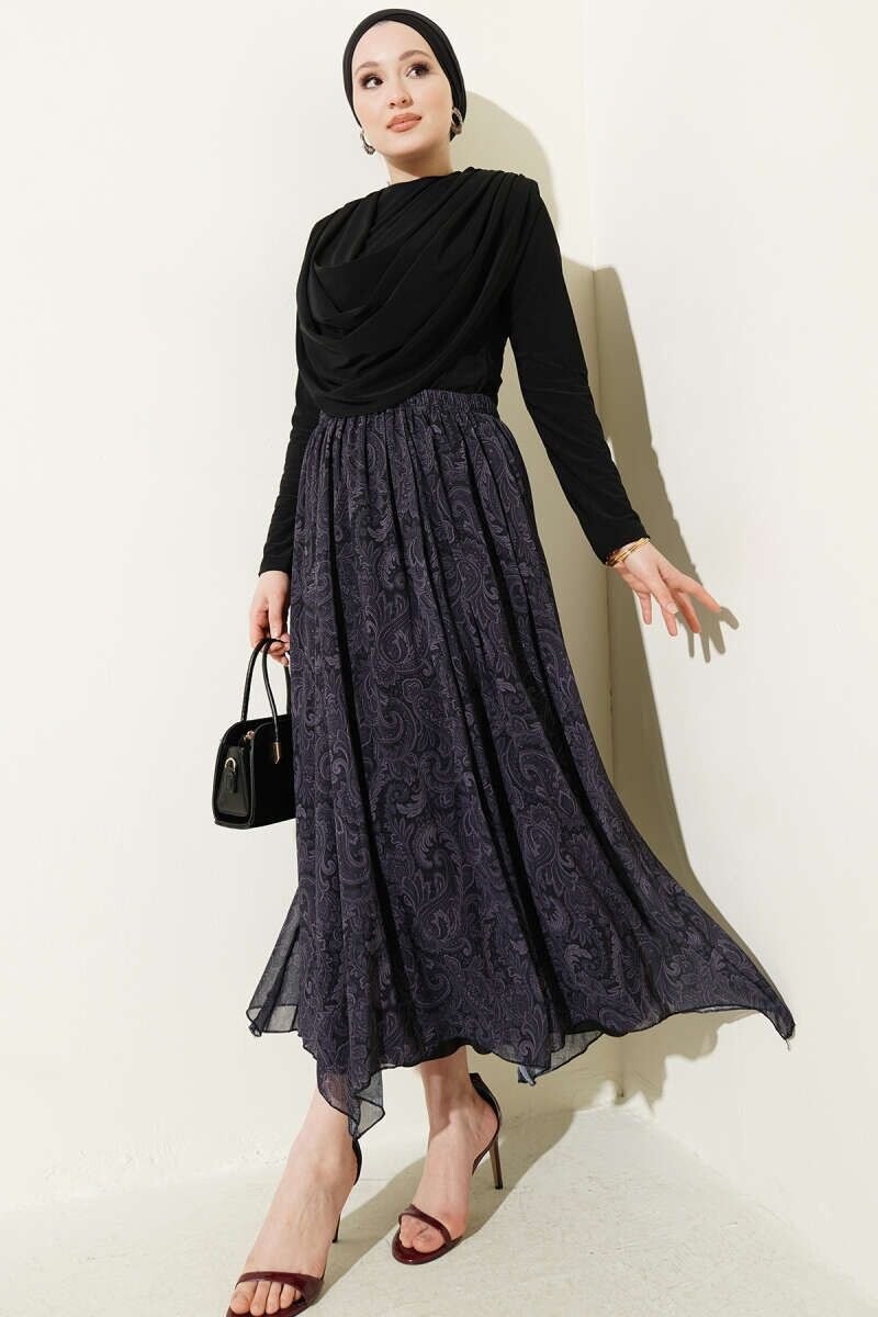 FOR YOU MODA - 3336-8I-1سوت قطعيتن تنوره - اسود