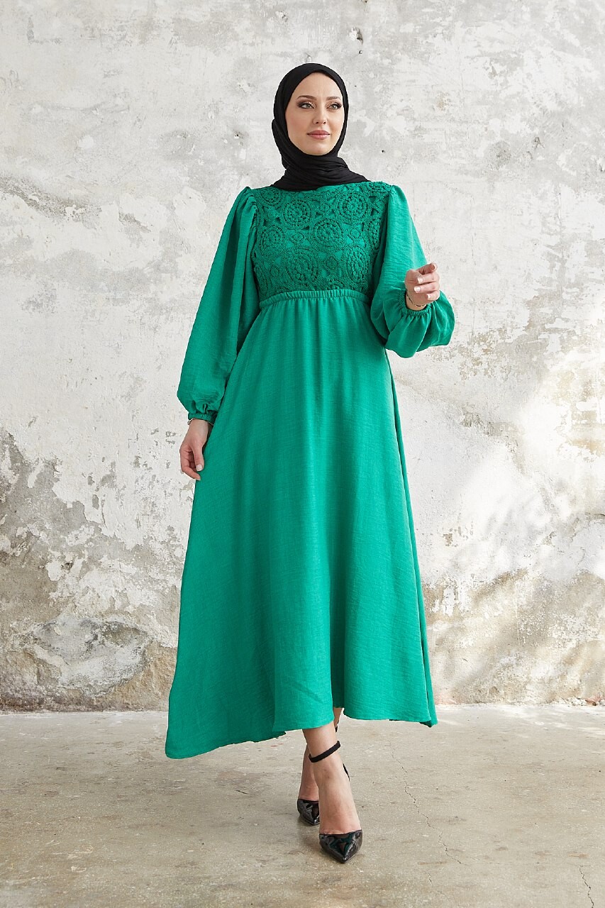 3355-61E-3 فستان صدر كيبور - اخضر - Thumbnail