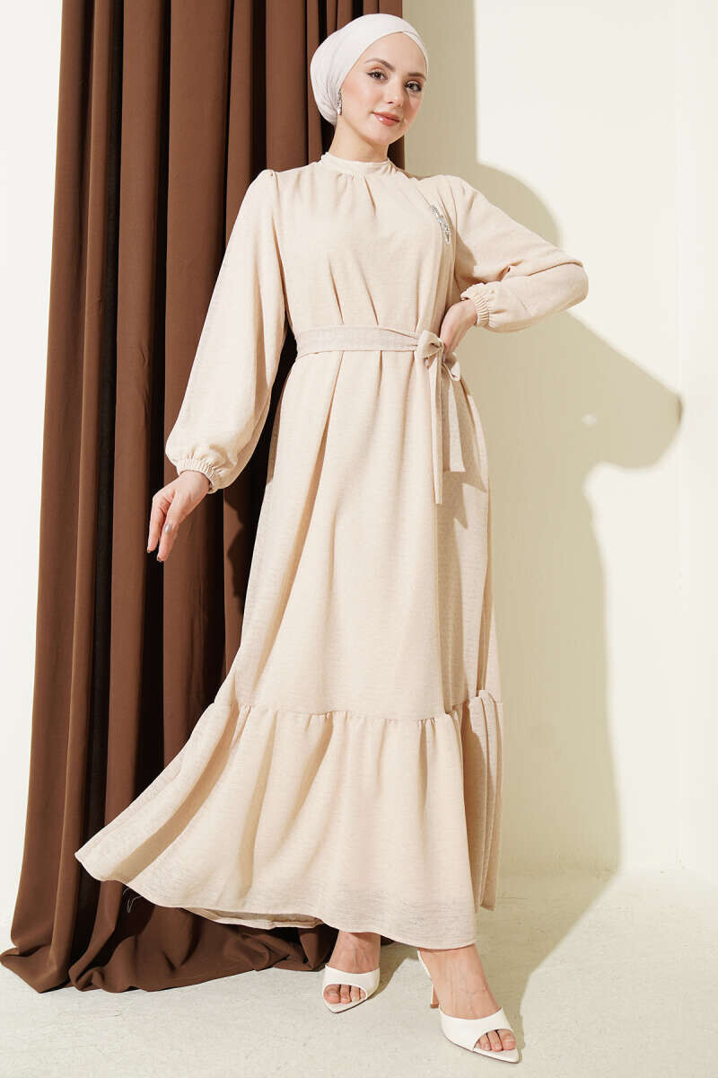 FOR YOU MODA - 363-55N-2 فستان -بيج