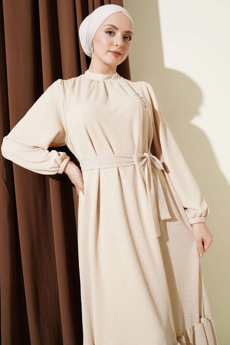 FOR YOU MODA - 363-55N-2 فستان -بيج (1)