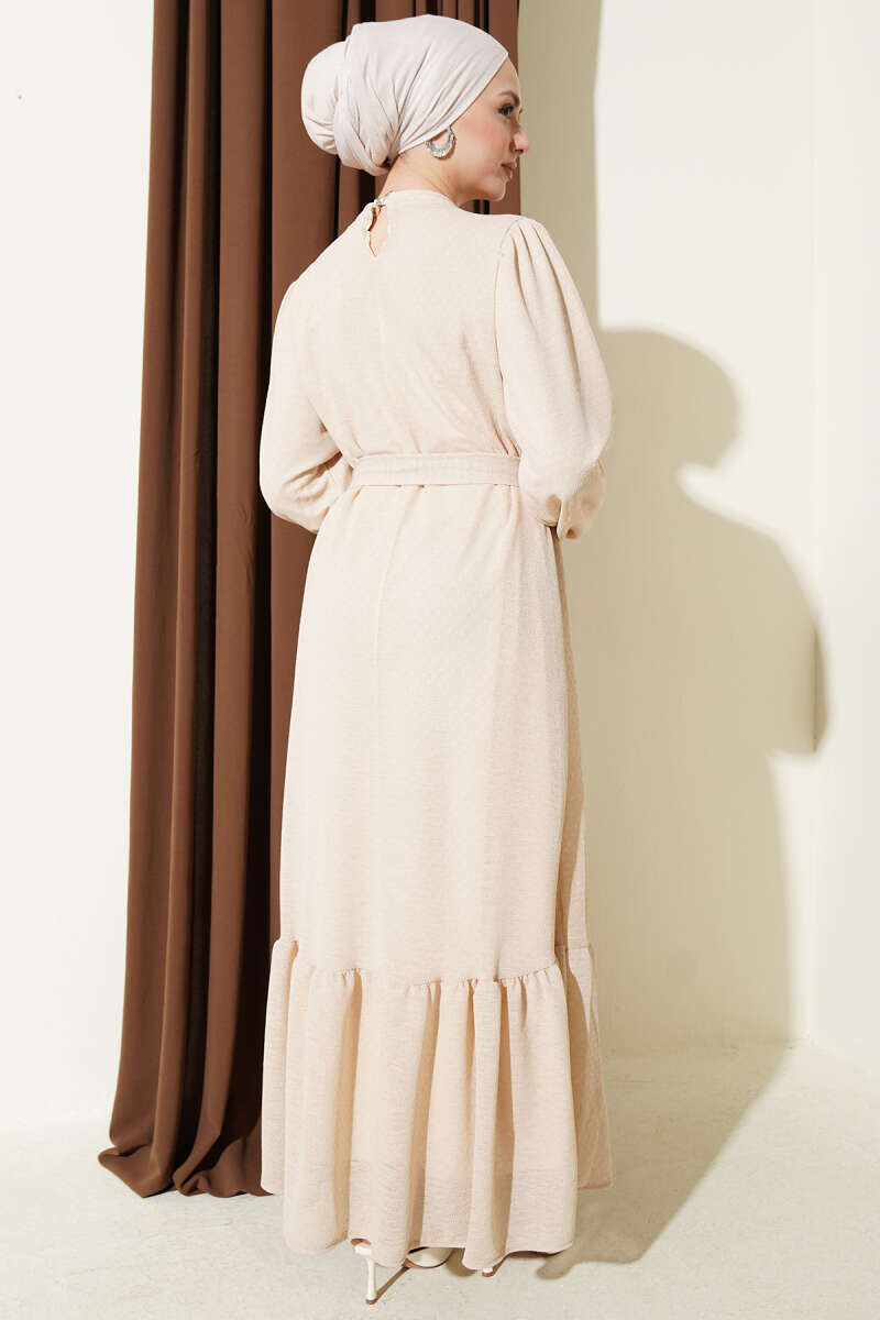 363-55N-2 فستان -بيج - Thumbnail