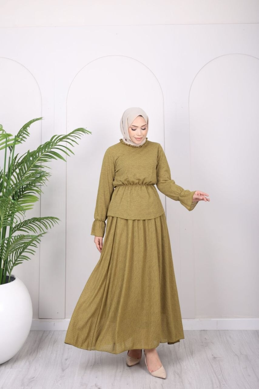 FOR YOU MODA - 364-25O-2 سوت تنوره -خاكي (1)