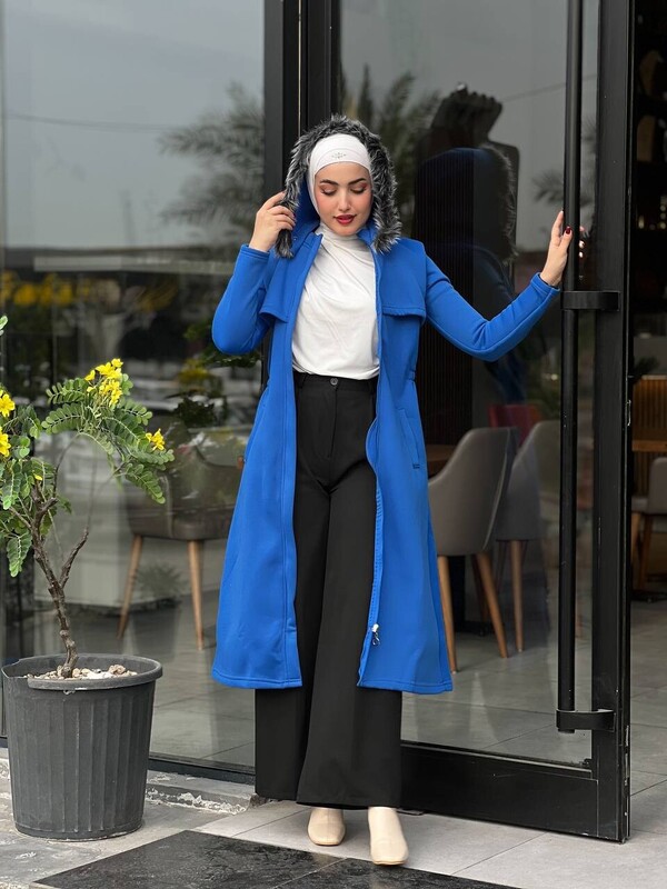 FOR YOU MODA - 3652-57S-6 كوت - ازرق (1)