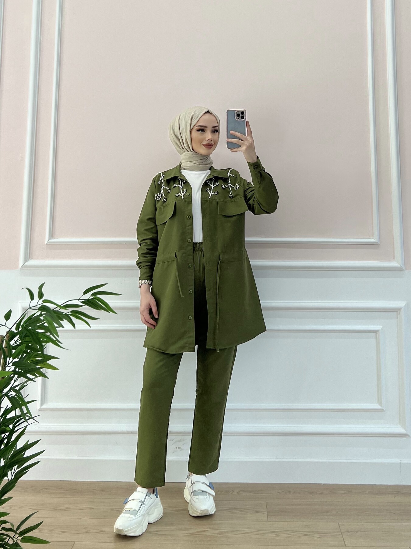 FOR YOU MODA - 3696-27B-3 طقم قطعتين - خاكي