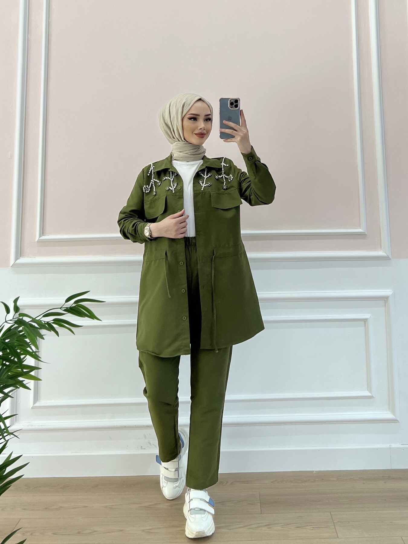 3696-27B-3 طقم قطعتين - خاكي - Thumbnail