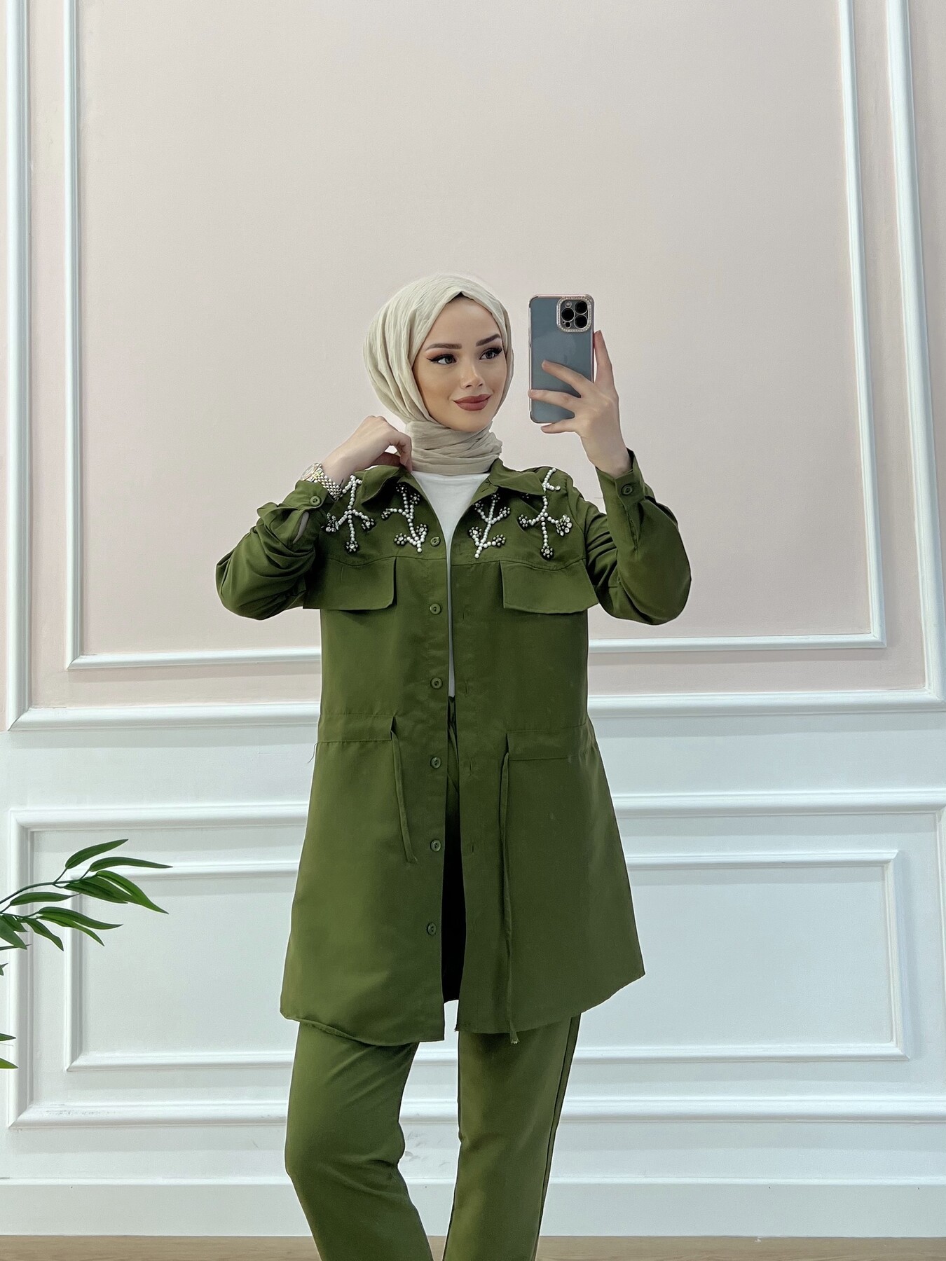 3696-27B-3 طقم قطعتين - خاكي - Thumbnail