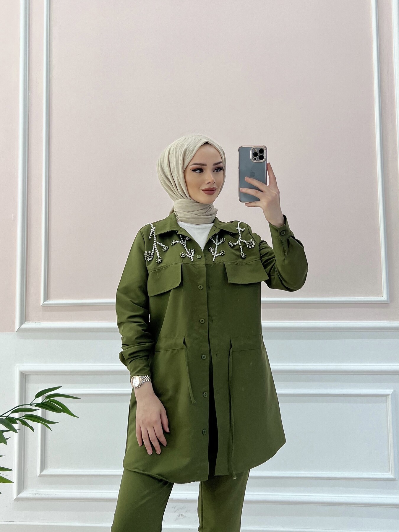 3696-27B-3 طقم قطعتين - خاكي - Thumbnail